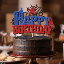 1pc Glitter Hero Theme Cake Topper, Superhero City Skyline Birthday Party Decoration, Shiny Spider Web Cake Insert, Suitable For Boys Birthday Party - Multicolor - View 4
