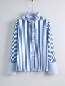 Elegant Women's Striped Color Block Front Button Blouse, Suitable For Daily Office Wear All Seasons - Multicolor - View 5