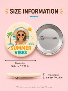 1 pieza Insignia redonda personalizada con foto de vibras de verano, broche de botón con foto personalizada con diseño de palmera, sol & ola del océano, lindo para mochila, chaqueta, bolso - Multicolor - Ver 5