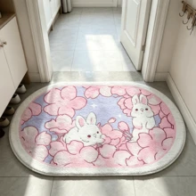 1 Oval Bathroom Mat Featuring A Cherry Blossom And White Rabbit Pattern; Suitable For Indoor And Outdoor Use. | Versatile Use: Ideal For Home Decor, Floor Mats, Bedroom Rugs, Kitchen Mats, Home Accents, Entryway Mats, Non-Slip Bathroom Mats, And Vaca - Multicolor - View 6