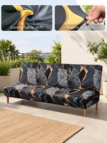 1pc Printed Armless Folding Sofa Bed Cover, Black & Gold Geometric, Summer Modern High Elasticity All-Season Universal Full Coverage Removable & Washable, Suitable For Living Room, Dining Room, Bedroom - Multicolor - View 6