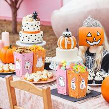 10pcs/30pcs/50pcs/100pcs Halloween Ghost Popcorn Gift Boxes, Disposable Paper Boxes With Cute Pink And Orange Ghost Design, Perfect For Holding Snacks And Candy; Suitable For Halloween, Birthday Parties And Day Of The Dead Celebrations - Multicolor - View 5