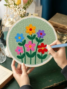 DIY Punch Needle Embroidery Set For Beginners. Includes Punch Needle, Thread, Manual, Hoop & Pre-Printed Fabric. Colorful Floral Landscape Patterns. Creative Craft For Wall Decor & Gifting. 2D Printed Set. 20x20cm/7.87in. - 20 X 20 cm - View 6