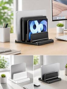 Vertical Laptop Stand, Adjustable Desktop Laptop Base And Storage Rack, Space-Saving Multi-Device Storage, Suitable For Laptops, Tablets, Phones, Compatible With Air Pro Surface Hp Chromebook And Gaming Laptops Up To 17.3 Inches, Black - View 2