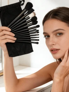 13pcs Makeup Brush Set With Storage Bag, Compatible With All Black Makeup Tools And Brushes, Slim Brush Head Design, Soft Bristles, Suitable For Various Global Holiday Gifts, Autumn Decor, Bedroom Decor, Christmas Decorations, Living Room Accessories, Party Supplies, Halloween Decor, Graduation Decor, Home Supplies, Halloween Home Decor, Bathroom Decor, Travel Essentials, Bedroom Accessories, Birthday Gifts For Women, Back To School Season, Home Decor, Home Essentials, Gifts For Women, Gifts For Mothers, Gifts For Grandmothers - Multicolor - View 8