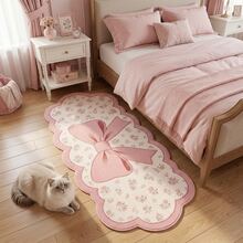 1pc, Washable 950g Faux Cashmere Cute Bow Asymmetrical Decorative Rug, Non-Slip Polyester Fiber Bottom, 7mm Overall Thickness, Suitable For Living Room, Bedroom, Entryway, Small Rug, Decorative Rug, Passage Rug, Halloween, Gift, All-Season, Platform New Style, Easy To Clean - Pink - View 3