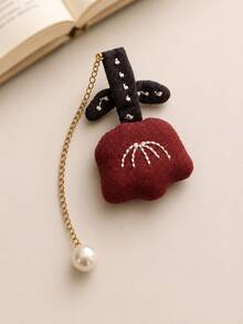 Cute Red Fabric Flower Pearl Chain Bookmark, Handmade Embroidered Reading Marker, Student Gift, Cute Rabbit Pearl Pendant Page Clip, Planner Decoration, School Pencil Case, Notebook, Bookmark, Teacher And School Supplies, 1pc 20cm*4cm - Rectangle - View 2
