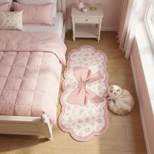 1pc, Washable 950g Faux Cashmere Cute Bow Asymmetrical Decorative Rug, Non-Slip Polyester Fiber Bottom, 7mm Overall Thickness, Suitable For Living Room, Bedroom, Entryway, Small Rug, Decorative Rug, Passage Rug, Halloween, Gift, All-Season, Platform New Style, Easy To Clean - Pink - View 2