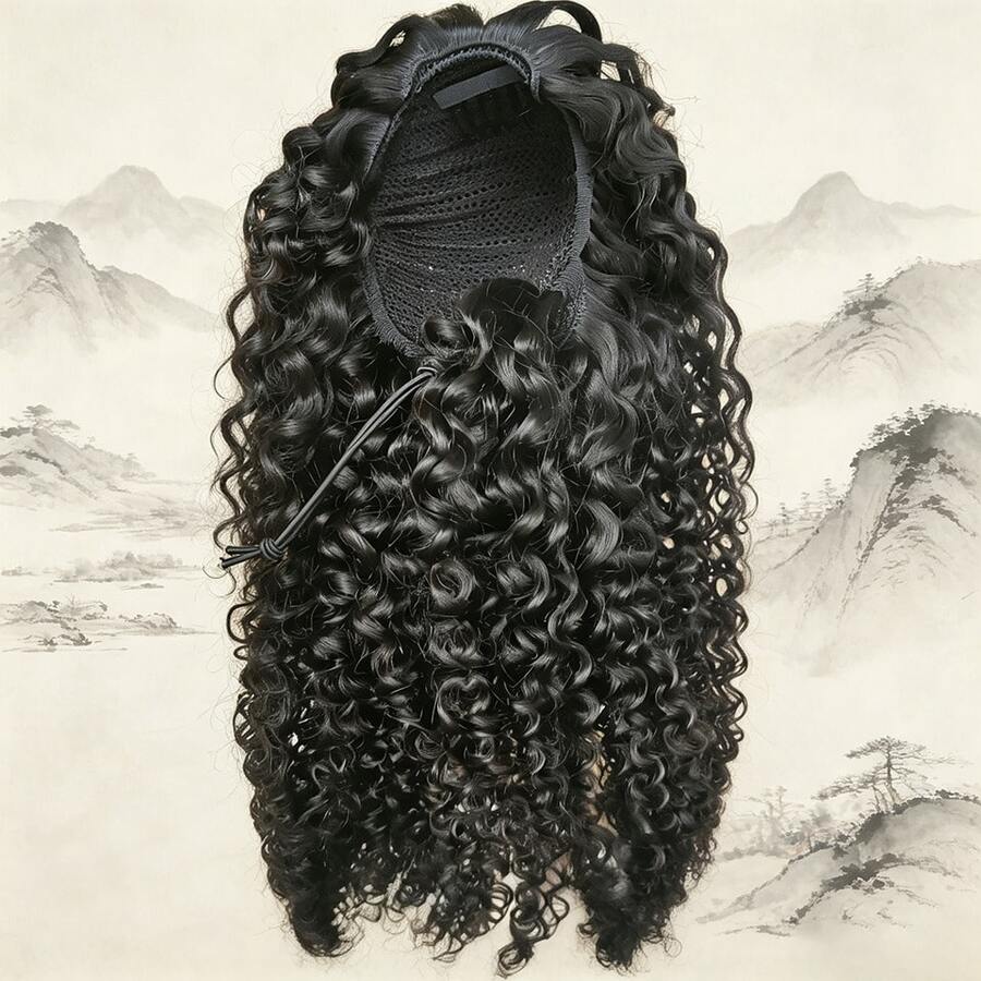 BINF Ekstensi Rambut Ekor Kuda Keriting Kinky 8-24 Inci dengan Tali Serut untuk Wanita, Ekstensi Rambut Ekor Kuda Jepit Keriting Dalam, Rambut Manusia Asli, Mudah Dipakai