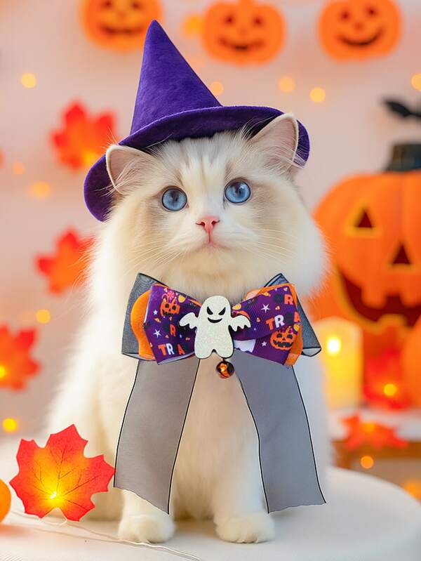 1PC Pet Accessory Small Dog Puppy Cute Pet Holiday Style Atmosphere Costume Halloween Gauze Collar - Ghost