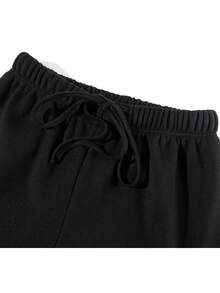 Minimalist Casual Versatile Loose Straight Leg Drape High Waist Wide Leg Pants With Drawstring Long Pants For College Office Daily Home Wear Autumn Winter - Black - View 2