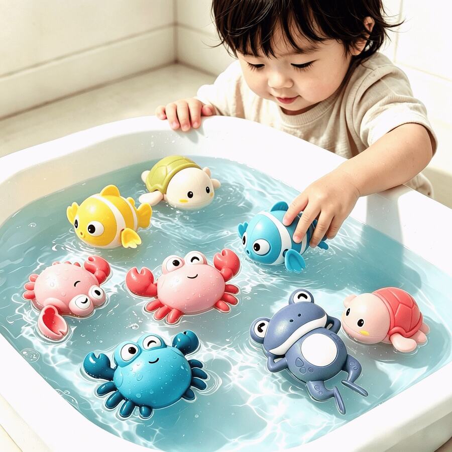 1 Set Baby Bath Toys, 1pc Wind-Up Floating Toy, Suitable For Boys And Girls, Children Bath Tub Toys Gift - Multicolor - View 1