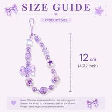 1pc Ethereal Gradient Purple Crystal Phone Lanyard, Star Square Bead Bow Short Strap, Ins Niche Style (Due To Shooting Angle And Magnification, The Actual Size May Differ Slightly From The Photo) - Multicolor - View 3