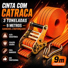 Cinta para Fixação de Carga com Catraca 10m Fita 50mm Alta Resistência em Poliéster - laranja - Visão 2