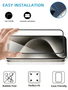 4pcs 17 Pro Max 16 Pro Max 15 Pro Max 16Plus 15Plus 14 13 12 11 Pro Max 13Mini 12Mini Xs Max XR 8 7 6 8Plus 7Plus 6Plus Se3 Se2 Screen Protector, Tempered Glass HD High Definition 9H Hardness Shatterproof, Anti-Fingerprint Anti-Scratch, Vacuum Adhesion Bubble-Free Easy Installation, Full Coverage - Clear - View 7