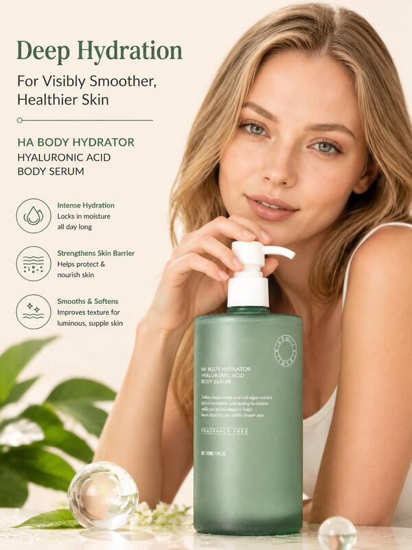 Hyaluronic Acid Body Serum – Hydrating Body Lotion For Smoother Looking Skin – Sheer Gel Moisturizer With Sodium Hyaluronate & Red Algae – Fragrance-Free HA Hydrator – 13fl.Oz Pump Bottle