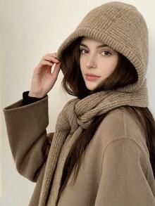 1pc Large Women's Balaclava Hat, One-Piece Knitted Hat Scarf, Versatile Casual Knitted Hat, Warm Neck, Suitable For Daily Use, Applicable For Skiing, Cycling And Outdoor Sports, Unisex, Multiple Colors Available, Ski Mask - Multicolor - View 3