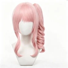粉色長款女用假髮，動漫 Cosplay 單馬尾假髮，附逼真頭皮層，約 17 英吋，適合日常配戴與展會使用 - 粉色 - 查看 1