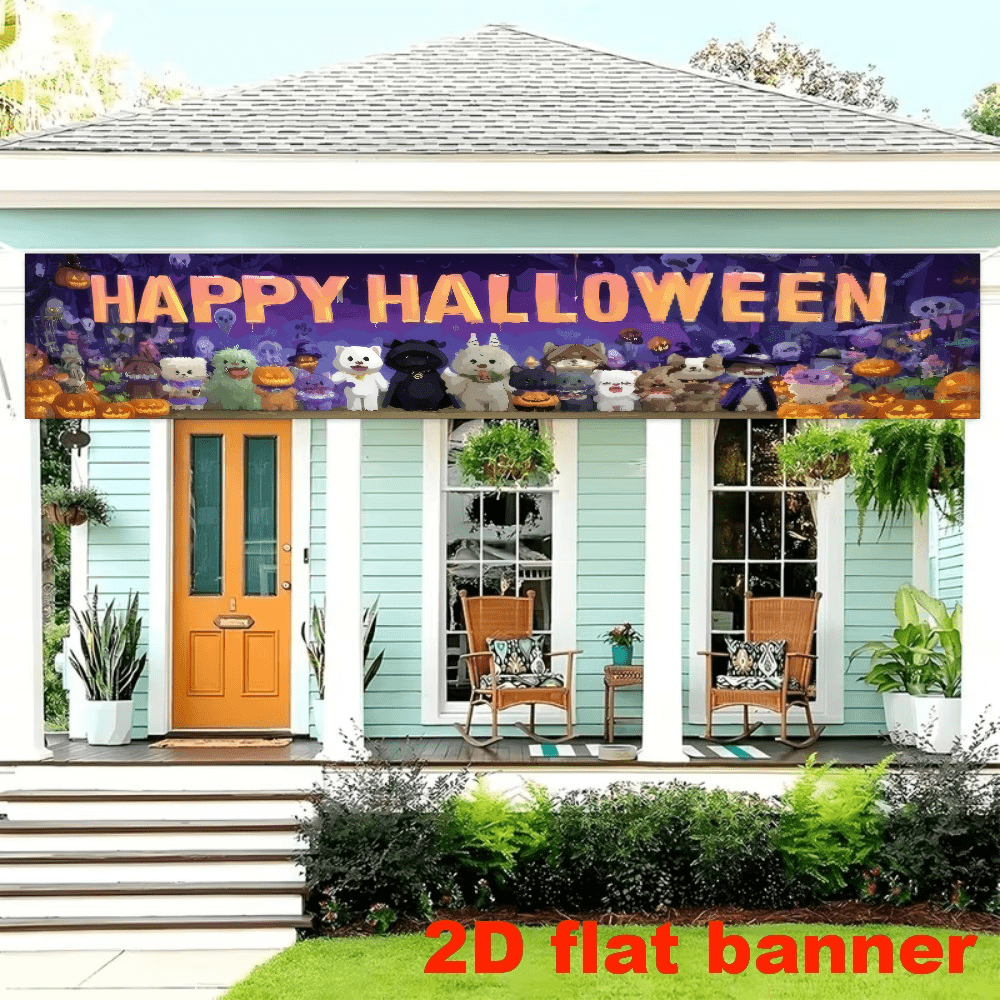 2D Plane - 1 Piece Of 2D Flag. Halloween-Themed Banner Background, Printed With The Words "HAPPY HALLOWEEN", Featuring Cartoon Animals And Pumpkin Elements. No Power Supply Required.