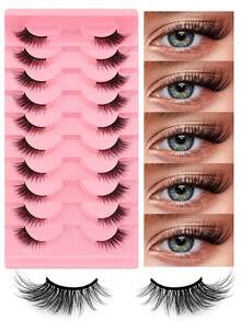 10 Pairs Natural Slanted Eyelashes With Cat Eye Effect And Extended Lash Tips, Essential For Daily Makeup And Dates. False Eyelashes, False Eyelashes, False Eyelashes. - 黑色 - 查看 8