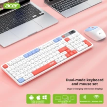 Acer Tablet Keyboard Wireless Bluetooth Dual-Mode Keyboard And Mouse Set Rechargeable Laptop Desktop Computer Office Gaming Mechanical Feel Keyboard IPad Android MAC Phone Tablet Universal - Charging Version - With Display Screen [Single Keyboard] - View 12