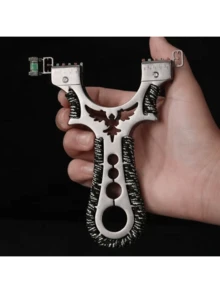 1pc Slingshot, Suitable For Hunting Games, Hunting And Shooting Practice - Professional Grade Precise Powerful Slingshot Stress Relief Tool, Outdoor Shooting Entertainment, Boys Outdoor Recreation, Slingshot Party Gift - Silver - View 5
