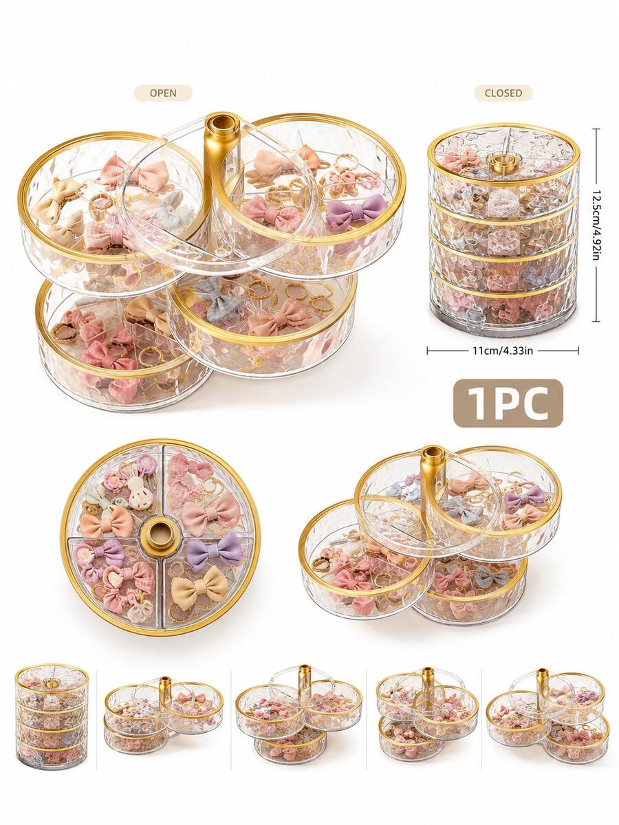 1pc Multi-Layer Rotating Hair Accessory Storage Box, Suitable For Baby Supplies, Infant Essentials, Hair Accessories, Children's Room - Multicolor - View 1