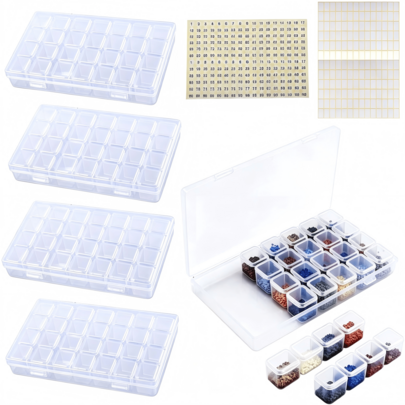 (4-teiliges Set) 28-fächer Diamond-Painting-Aufbewahrungsbox, Kunststoffbox zur Organisation von Handstickerei-Zubehör (Maße: 17,5 * 10,5 * 2,7 cm)