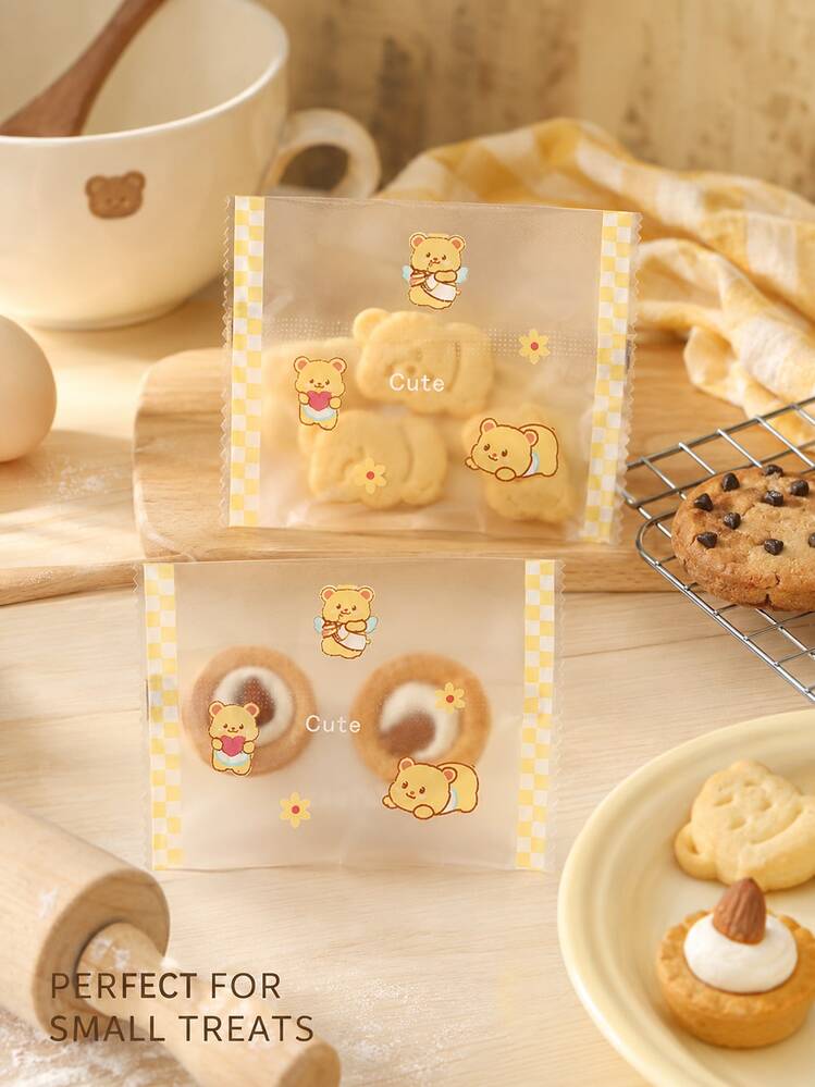 1/10/30/50/100/200pcs Kawaii Bear Print Frosted Self-Sealing Bakery Bags, Semi-Transparent Cookie Packaging Bags, Resealable Pastry Bread Treat Pouches For Desserts, Baked Goods, Cafe Display And Gift Packaging, Reusable Bags - Multicolor - View 4