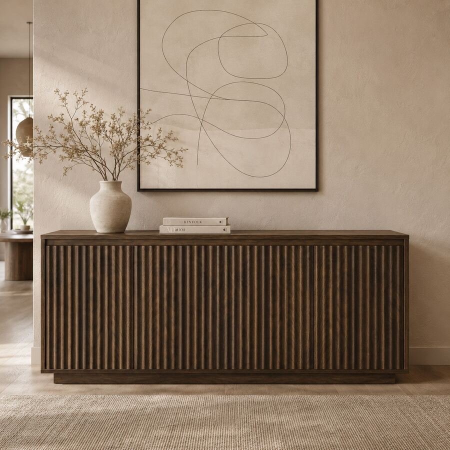 GIKPAL 63" Sideboard Buffet Cabinet, Fluted Storage Cabinet With Adjustable Shelves For Kitchen Dining Living Room, Natural - Walnut - View 1