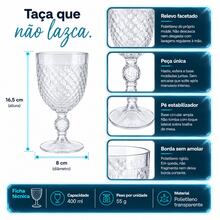 Jogo Taças Facetadas Polietileno Transparente 400ml Kit 4 6 12 Peças Resistente Elegante Aparência Cristal Não Quebra Suco Agua Festa - Incolor - Visão 4