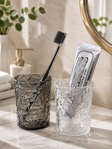 2pcs Glacier Texture Fashion Couple Transparent Toothbrush Cup, Back To School Essential, Autumn Decor, Bedroom Decor, Christmas Decoration, Living Room Accessories, Party Supplies, Halloween Decor, Graduation Decor, Home Supplies, Halloween Home Decor, Bathroom Decor, Travel Essential, Bedroom Accessories, Birthday Gift For Women, Back To School Season, Home Decor, Family Essential, Gift For Women, Gift For Men, Gift For Mother, Gift For Father, Gift For Grandfather, Gift For Grandmother - Multicolor - View 1
