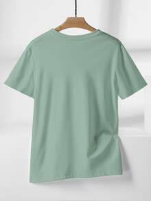 Women's T-Shirt Pink Floral Pattern With Leaves And Stars Pure T-Shirt Oversized T-Shirt Short Sleeve Essential - 綠色 - 查看 2
