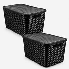 Kit Com 2 Caixas Cestos Organizadores Rattan Com Tampa 7L - Visão 7