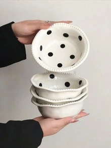 1个/2个高品质时尚陶瓷碗，独特波点碗，少女风甜点碗，早餐麦片燕麦碗，优雅下午茶甜点碗，西餐厅牛排意面碗，点心蛋糕盘，水果沙拉碗 - 彩色 - 查看 13