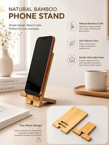 Bamboo Phone Stand With Charging Cable Slot, Compact Wooden Desktop Phone Holder, Supports Vertical And Horizontal Viewing, Suitable For Home Office, Bedside Table, Ideal For Students, Office Workers, Christmas And Father's Day Gift - Bamboo Phone Stand - View 2