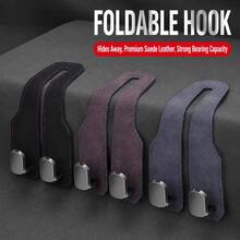 Suede Car Seat Back Hook, Hidden Dual Metal Hanger For Headrest, Interior Storage Organizer (Black/Brown/Grey) - A - View 8