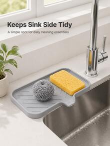 Silicone Sink Drain Tray With Drainage Hole, Soap And Sponge Storage Rack, Countertop Sink Brush And Soap Organizer, Kitchen Storage And Organization Rack - Multicolor - View 7