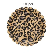 10pcs/20pcs/30pcs/50pcs/100pcs Leopard Print Paper Plates, 7/9 Inch Scalloped Edge Dinner Plates, Brown Leopard Pattern Paper Plates, Suitable For Jungle Theme Party, Birthday, Wildlife Party Decoration, Used For Serving Desserts, Snacks And Meals - Multicolor - View 8