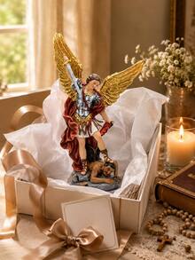 St. Michael Decorative Statue, Hand-Painted Guardian Angel Sculpture With Sword, Golden Wings And Red Cloak, Christian Religious Home Decor, Suitable For Living Room, Bookshelf, Entryway, Prayer Corner, Housewarming Gift - 1PC - View 6