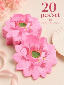 20pcs Pink Lotus Flower-Shaped Paper Napkins, 16.5cm/6.5in Floral Disposable Table Napkins For Wedding, Birthday, Tea Party, Bridal Shower & Spring Table Decor - Lotus - View 9
