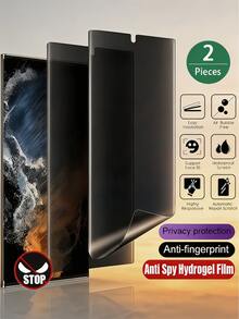 2 st anti-spion hydrogelfilm med full täckning för mobilskärm, kompatibel med Galaxy S26/ 17T Poco M7 Note 15 Pro Pro/ 17/Honor 600, integritetsskydd för kontor/tunnelbana, explosionsskyddad, reptålig, anti-spion, enkel installation, automatisk repa-reparation, skyddsfilm, stöder inte fingeravtrycksläsning [mjuk film, ej glas] - Svart - Visa 90