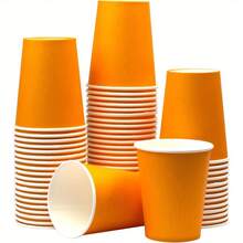 100/60/40/30/20/10pcs 8oz Orange Paper Cups, Disposable Cups, Tea Cups, Beverage Cups, Milk Cups, Coffee Cups, Suitable For Cold/Hot Drinks, Office, Travel, Birthday Party, Wedding, Autumn Party, Thanksgiving, Halloween, Holiday Celebration, Birthday Decoration, Home Decor, Pool Party, Christmas, Home Kitchen - Orange - View 1