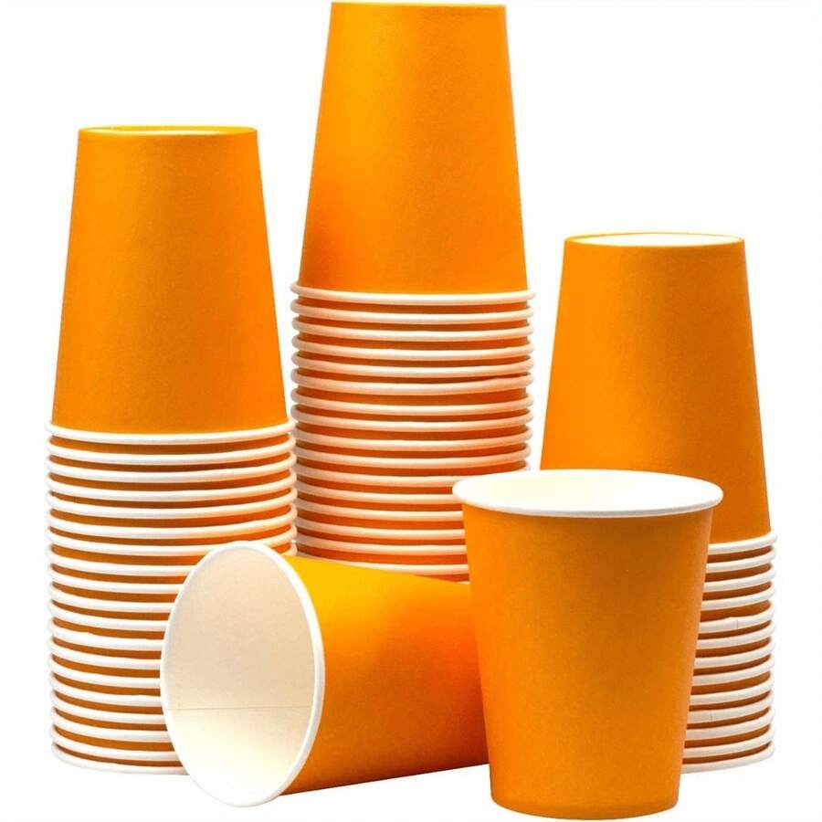 100/60/40/30/20/10pcs 8oz Orange Paper Cups, Disposable Cups, Tea Cups, Beverage Cups, Milk Cups, Coffee Cups, Suitable For Cold/Hot Drinks, Office, Travel, Birthday Party, Wedding, Autumn Party, Thanksgiving, Halloween, Holiday Celebration, Birthday Decoration, Home Decor, Pool Party, Christmas, Home Kitchen - Orange - View 1