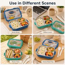 Cartoon Divided Bento Box, Prevents Food Odor Transfer, Cute And Playful, Suitable For Students And Office Workers Lunch, Square Design, Includes Utensils - Multicolor - View 4