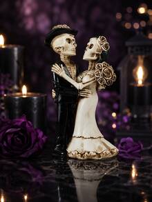 Gothic Skeleton Bride & Groom Wedding Decor, Resin Collectible Dancing Skeleton Statue, Day Of The Dead/Halloween Wedding Gift, Mexican Gothic Cemetery Style, Bookshelf & Desktop Ornament (Couple Set) 7.5x5x14.8cm - one-size - View 7