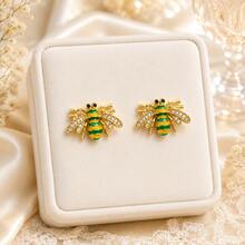 1 Set Collar con Colgante de Insecto de Cadena de Acero Inoxidable y Circonita, Conjunto de Joyas de Regalo - insectos verdes - Ver 3