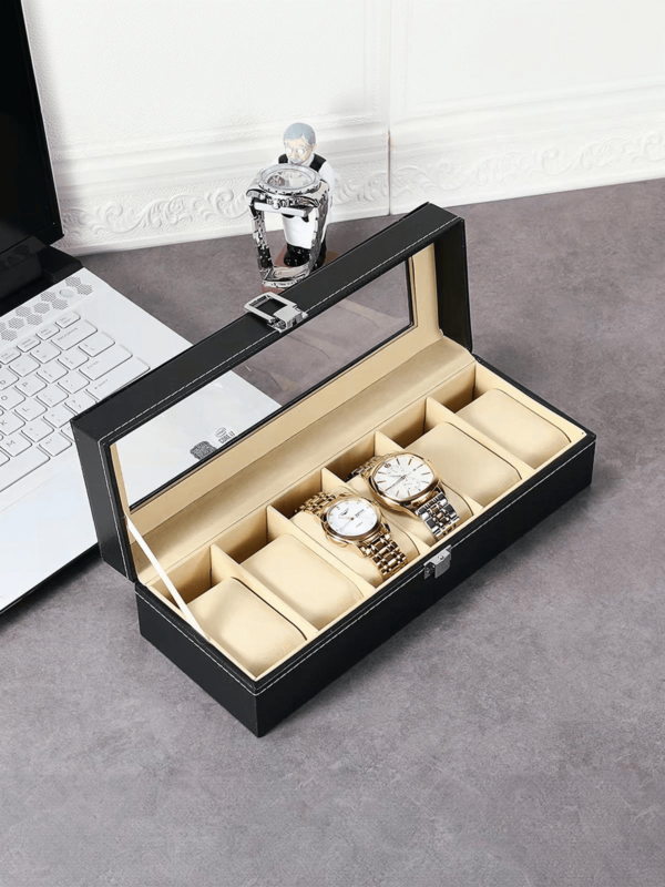 1pc 12-Slot/10-Slot/6-Slot Luxury Classic Watch Display Box | Men's Watch Collection Storage Box With Transparent Glass Lid And Velvet Lining, Suitable For Vanity Display, Ideal Gift For Watch Enthusiasts