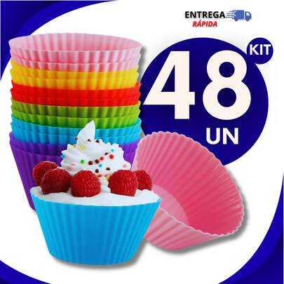 Kit 48 Unidades Mini Forminha Para Cupcake De Silicone Forma Capcake Mini Bolo Air Fryer Sortidas