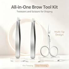 Smooth Surface Multi Tip Stainless Steel Eyebrow Tweezers Matched Eyebrow Scissors For Female Users Refine Eyebrows Tidy Brows Daily Household Cosmetic Brow Care Supply - 3PCS - View 3